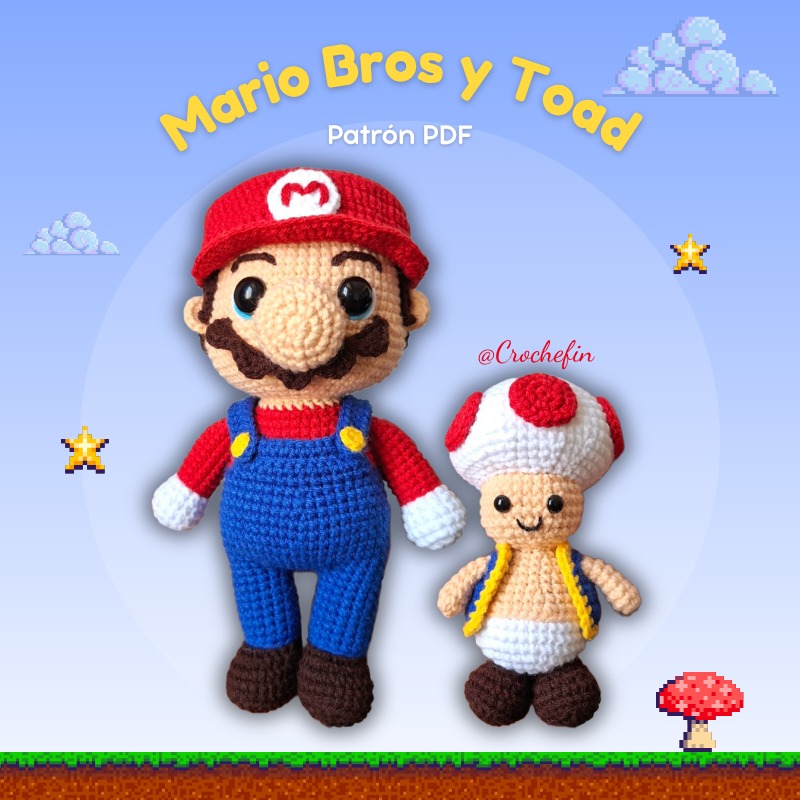 Patrón Amigurumi Mario Bros y Toad en Español - PDF Crochet Paso a Paso