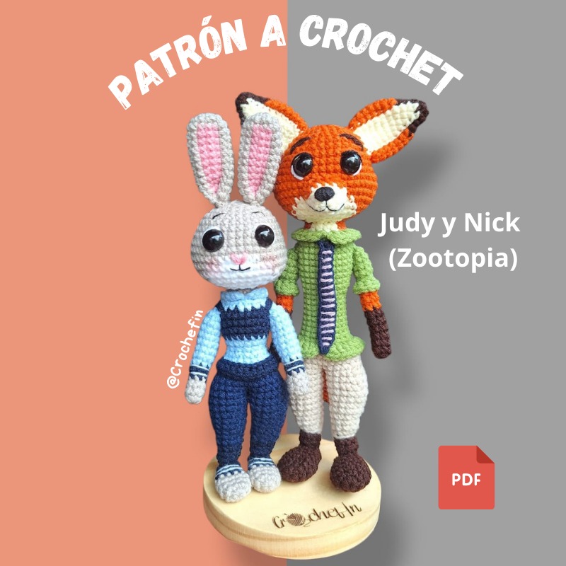 Patrón Amigurumi de Judy y Nick de Zootopia en Crochet PDF Digital