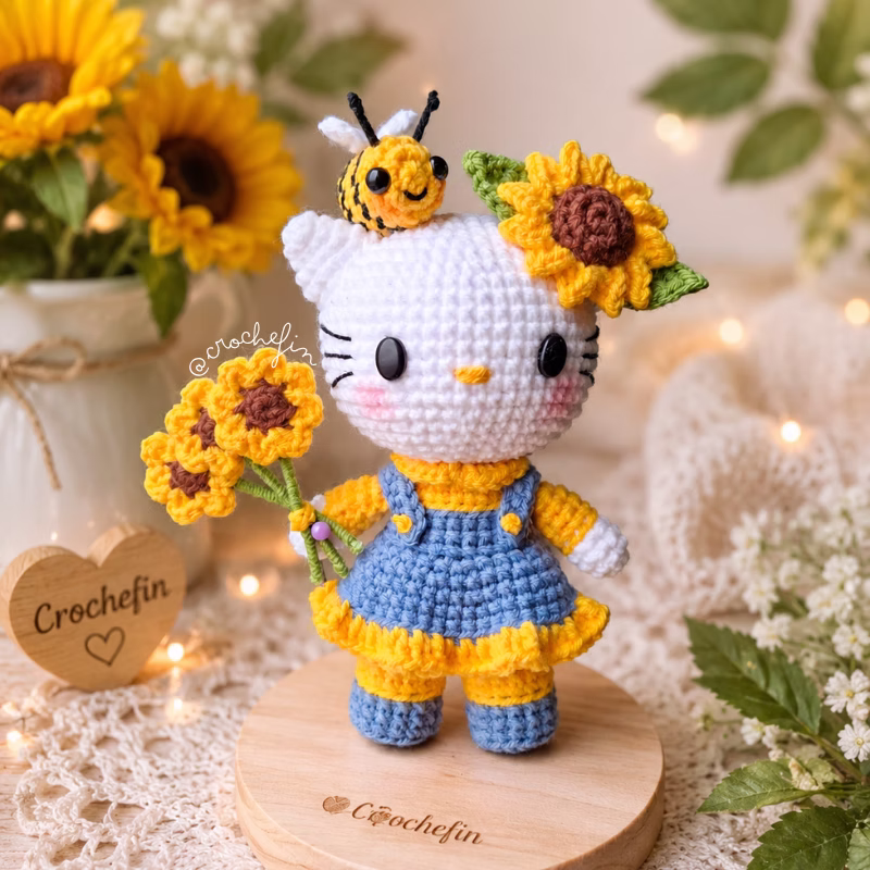Patrón Kitty Girasol a Crochet - Amigurumi Hello Kitty en PDF