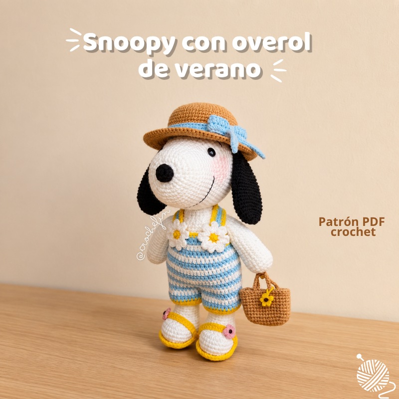 Patrón de Snoopy con Overol de Verano a Crochet PDF - Amigurumi Paso a Paso
