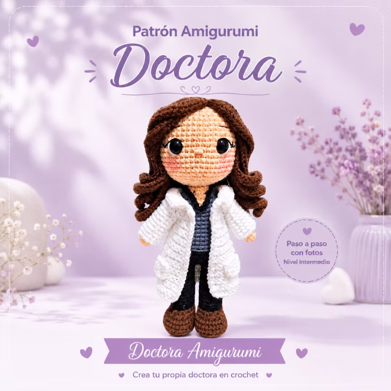 Patrón Amigurumi Doctora a Crochet en PDF - Descarga Digital