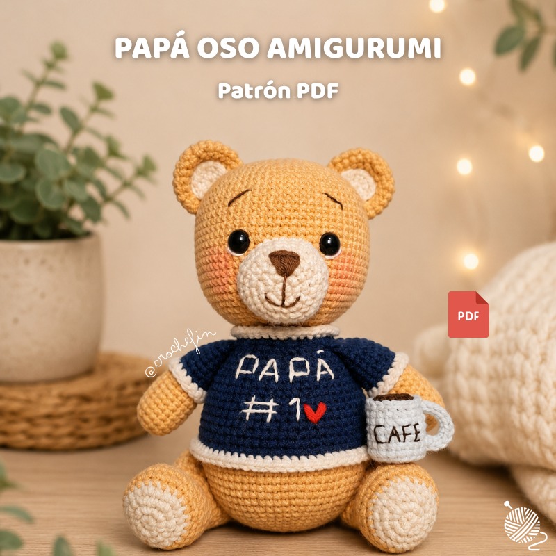 Patrón Amigurumi Papá Oso en Crochet PDF Digital - Español