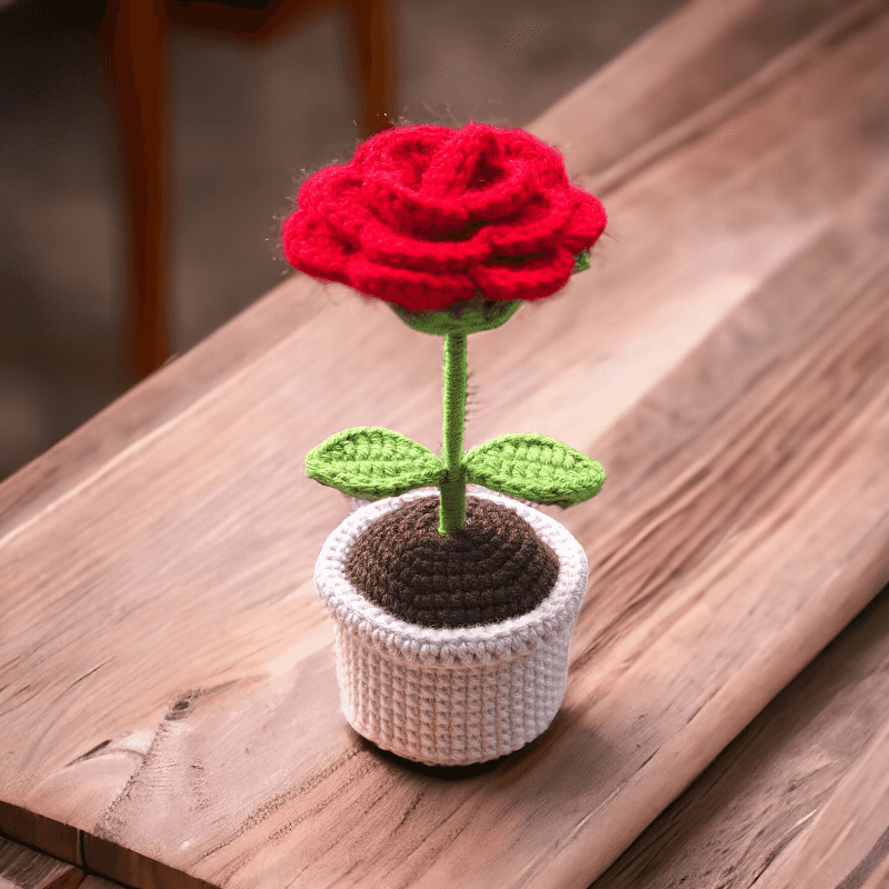 Maceta de girasoles y rosas a crochet