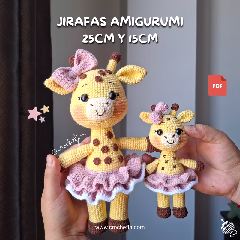 Patrón Jirafas Amigurumi a Crochet PDF - Jirafa de 25 cm y Mini Jirafa de 15 cm